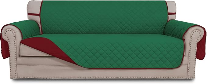 Easy-Going Reversible Couch Cover, 3 Cushion Sofa, Green/Christmas Red | X-Large Sofa, Washable Slipcover For Dogs, Water Resistant Mat, Living Room, Non-Slip Sofa Cover, Pet Friendly