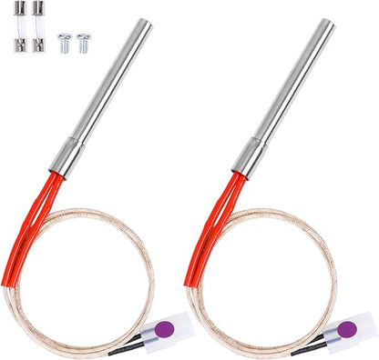 2 Pack Replacement Hot Rod Ignitor Kit for Traeger and Camp Chef Wood Pellet Grills, Upgraded Pellet Grill Igniter/Hot Rod Replacement - Durable Hot Rod Ignitor Comes with 2 Pcs Fuses, 200W 120V