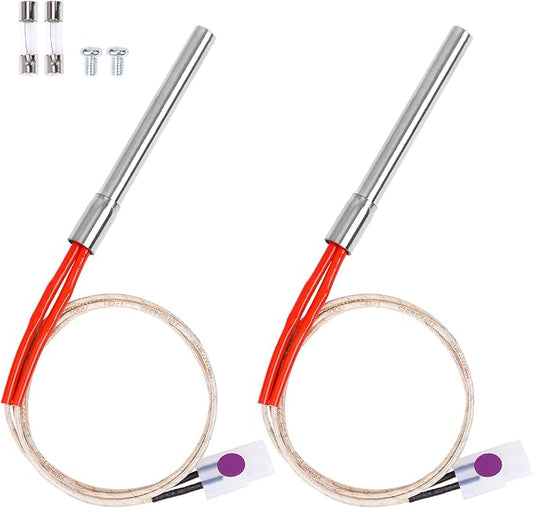 2 Pack Replacement Hot Rod Ignitor Kit for Traeger and Camp Chef Wood Pellet Grills, Upgraded Pellet Grill Igniter/Hot Rod Replacement - Durable Hot Rod Ignitor Comes with 2 Pcs Fuses, 200W 120V