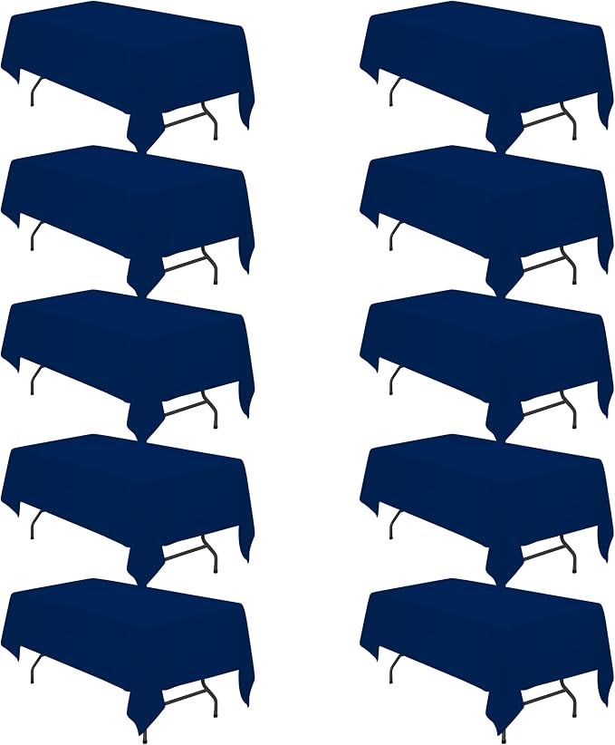 BRILLMAX 10 Pack Navy Blue Tablecloths 60x102 Inch for 6ft Rectangle Tables | 150 GSM Polyester Fabric, 15" Standard Drop, Water, Stain & Wrinkle Resistant Cloth Cover for Wedding Reception Banquet Party