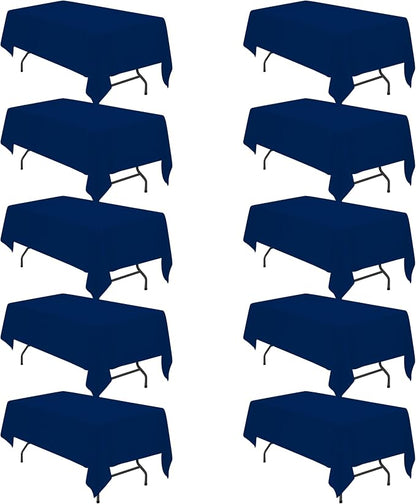 BRILLMAX 10 Pack Navy Blue Tablecloths 60x102 Inch for 6ft Rectangle Tables | 150 GSM Polyester Fabric, 15" Standard Drop, Water, Stain & Wrinkle Resistant Cloth Cover for Wedding Reception Banquet Party