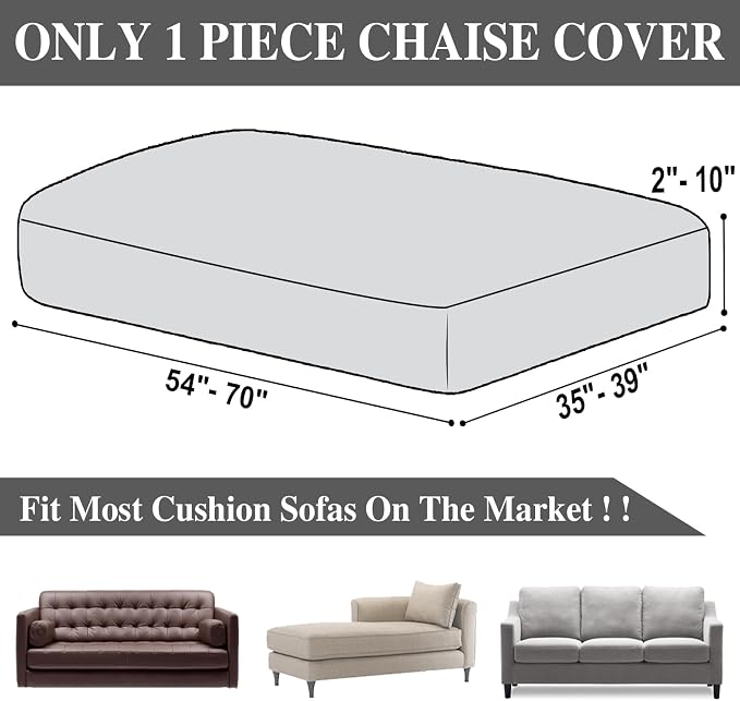 LA MEACK Couch Cushion Cover Chaise Lounge Cover Washable Separate Seat Chaise Couch Cover Stretch Sectional Sofa Slipcover(1 Piece for Chaise or Sofa 3-Seater, Light Grey)