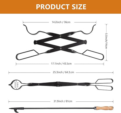 himaly 32" Fireplace Fire Pit Poker Stick & 26" Tongs Heavy Duty Tool Set | Heavy Duty Log Grabber, Campfire Poke Rust Resistant, Camping Fireplace Tools for Indoor/Outdoor