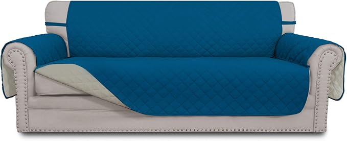 Easy-Going Reversible Couch Cover, 3 Cushion Sofa, Peacockblue/Beige | X-Large Sofa, Washable Slipcover For Dogs, Water Resistant Mat, Living Room, Non-Slip Sofa Cover, Pet Friendly