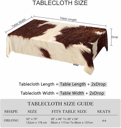 52x70 Inch Tablecloth Cowhide, Farm Cattle Cow Fur Cowhide Print Non-Fading Table Covers Kitchen Dinning Tabletop Decoration, Washable Table Cloth for Outdoor and Indoor Use