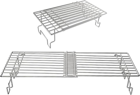 BBQ Future Universal Adjustable Warming Rack for Grills, Folding Stainless Steel Upper Rack for Pit Boss Traeger Pellet Smoker Weber Charbroil Gas Grill Blackstone Griddle & More, Dishwasher Safe