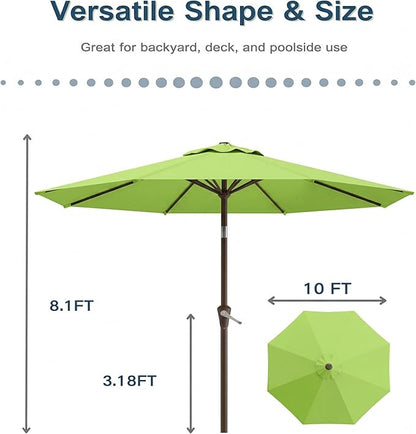 PatioKingdom 10FT Patio Umbrella with Push Button Tilt and Crank, Outdoor Market Umbrella with 8 Fiberglass Ribs, UV Protection Table Umbrella for Pool,Backyard,Garden,Deck