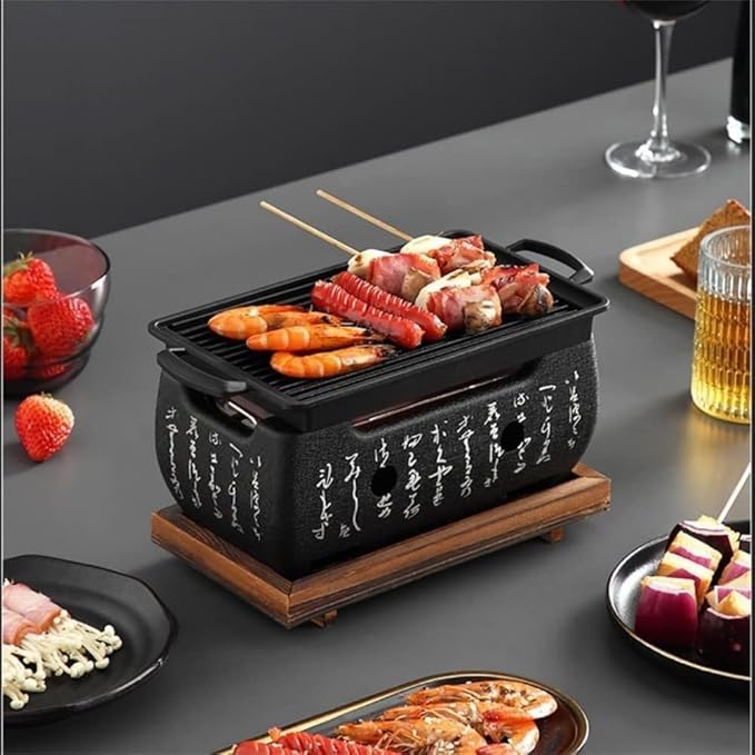 Barbecue grill, tabletop charcoal grill, tabletop seven-wheel grill, Japanese aluminum grill, metal grid, aluminum alloy die-casting, removable charcoal grill, outdoor cooking, disaster prevention,
