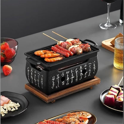 Barbecue grill, tabletop charcoal grill, tabletop seven-wheel grill, Japanese aluminum grill, metal grid, aluminum alloy die-casting, removable charcoal grill, outdoor cooking, disaster prevention,
