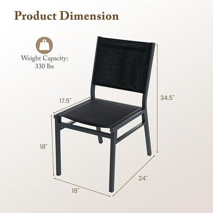 Giantex Outdoor Patio Dining Chair, Armless Dining Chair with Breathable Fabric Seat & Backrest, Heavy Duty Aluminum Frame, Outside Lightweight Patio Chairs for Porch Balcony Garden Yard Poolside