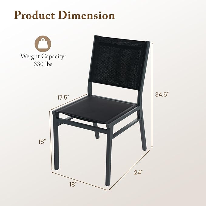 Giantex Outdoor Patio Dining Chair Set of 4, Armless Dining Chair with Breathable Fabric Seat & Backrest, Heavy Duty Aluminum Frame, Outside Lightweight Patio Chairs for Porch Garden Yard Poolside