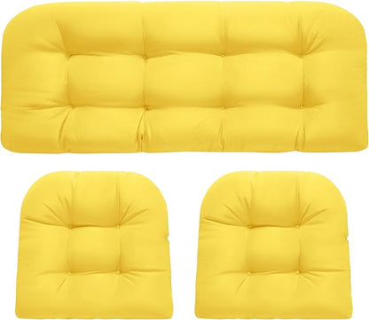 DANGHOOGY Wicker Chair Cushions, Waterproof Outdoor Loveseat Cushions for Patio Furniture, Tufted Wicker Furniture Cushions, 1 Loveseat and 2 U-Shaped Cushions, Yellow