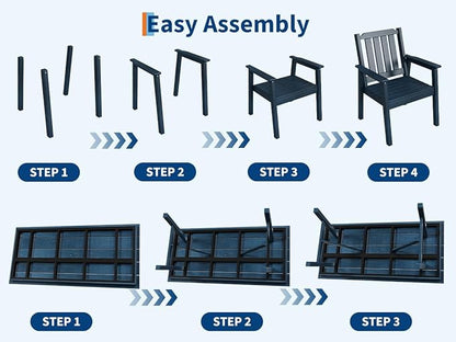 GarveeLife 7-Piece Outdoor Dining Set for Patio 6 People, HDPE All Weather Furniture Table Set with Large Table Umbrella Hole, Modern Outdoor Dining Chairs Armrest for Backyard Garden Deck (Navy Blue)