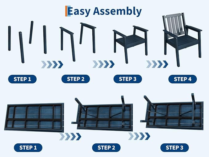 Outdoor Dining Table 6 Person, Rectangle HDPE Patio Table with 2.1" Umbrella Hole, Triangular Legs, Weatherproof Heavy Duty Backyard Furniture for Garden, Deck, Poolside, Easy Assembly (Navy Blue)