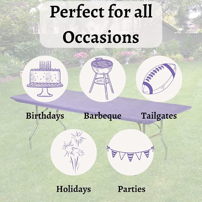10 Pack of Rectangular Plastic Table Covers - 6' Foot or 8' Foot Options - Indoor or Outdoor Fitted Table Covers (Table NOT Included) (Purple, 30" x 72" (6' ft))