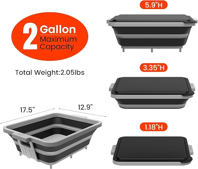 Collapsible BBQ Prep Tub with Locking Cutting Board Lid - 17.5" Meat Marinating Container & Brisket Prep Station, Space-Saving Portable Sink for Grilling, Camping & RV