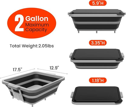 Collapsible BBQ Prep Tub with Locking Cutting Board Lid - 17.5" Meat Marinating Container & Brisket Prep Station, Space-Saving Portable Sink for Grilling, Camping & RV