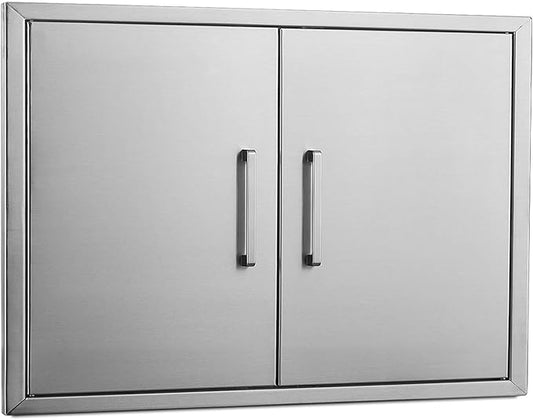 Outdoor Kitchen Doors- 28" W x 21" H -Stainless Steel BBQ Double Access Door,Flush Mount for Outdoor Kitchen Island