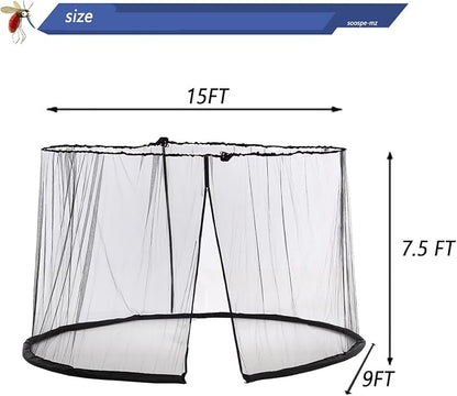 Mosquito Netting For 13/14/15FT Patio Umbrella Double-Sided, Screen Walls Zipper Double Door Black