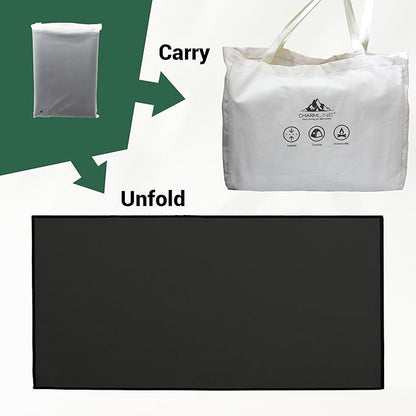 Charmline 14x9inch Small Foldable Portable Charcoal Grill, Charcoal Grills for Camping, Picnics, Gardens and Beach Parties, Black, With 32x20in Fireproof Mat