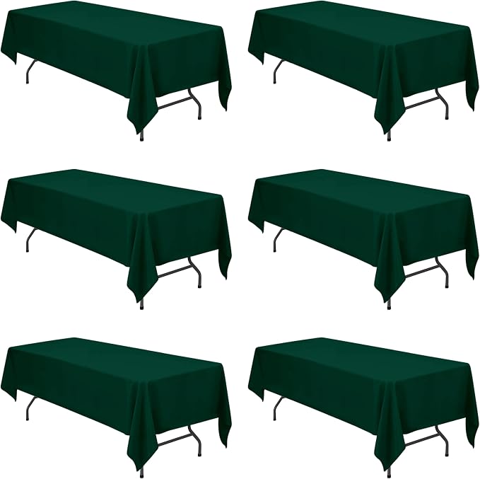 BRILLMAX 6 Pack Hunter Green Tablecloth 60x126 Inch for 8ft Rectangle Table | 150 GSM Polyester Fabric, 15" Standard Drop, Water, Stain & Wrinkle Resistant Cloth Cover for Wedding Reception Banquet Party