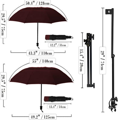 HOBVO UPF 50+ Golf Umbrella with Adjustable Universal Clamp, Portable Umbrellas for Rain, Manual Open & Close, for Beach Chair, Golf Cart, Stroller, Bleacher, Patio