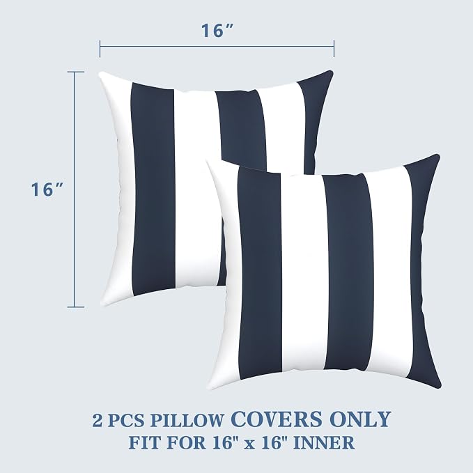 LVTXIII 2 Pack Outdoor Throw Pillow Covers for Patio Furniture, 16x16 Inch Square Pillow Case, Water-Repellent Cushion Covers for Garden, Porch, Sofa, Cabana Navy