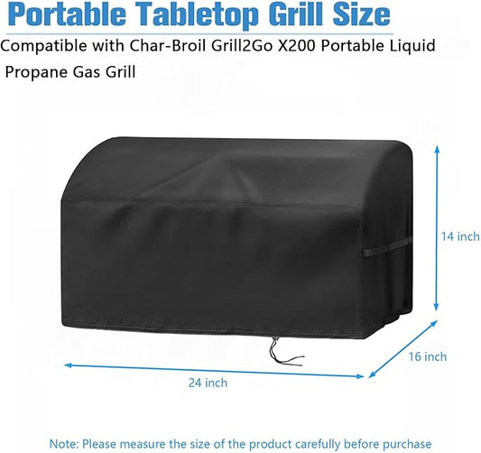 Grill Cover for Char Broil Grill2Go X200 Portable Propane Gas Grill, Waterproof Small Table Top BBQ Grill Cover, Heavy Duty 600D Outdoor Tabletop Grill Cover