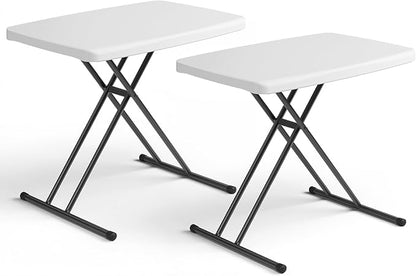 Folding Table- Small Desk Adjustable Height TV Tray for Laptop, Couch, Camping - Heavy Duty Utility Foldable Table for Small Spaces, No Assembly Required, White Granite (White, 30in-2pack)