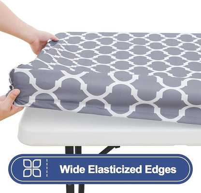 Smiry 2 Pack Rectangle Table Cloth 5 Foot, Waterproof Elastic Fitted Tablecloths, Windproof Washable Polyester Table Cover for Picnic, Camping, Outdoor (Grey, 36"x60")