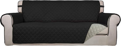 PureFit Reversible Quilted Couch Covers for Dogs Oversized Sofa Cover 78” | Black/Beige, Water Resistant Couch Protector, Washable Pet Couch Cover with Non Slip and Elastic Straps For Kids