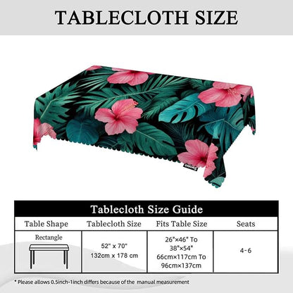 Swono Palm Leaves Table Cover Tropical Flower Jungle Palms Hibiscus 50x72 Inch Table Cloth for Rectangle Tables Buffet Parties Coffee BBQ and Dinning Tablecloth