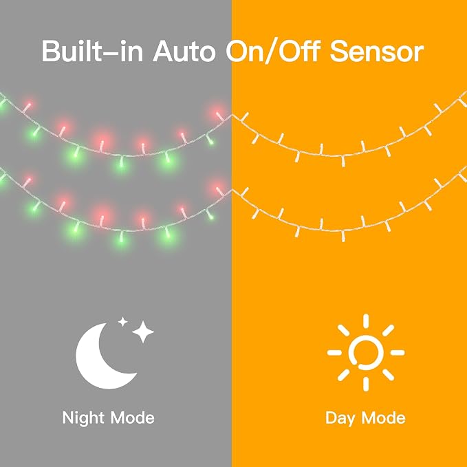 12 Modes Outdoor String Lights with Dusk to Dawn,174ft 500 LED Plug in Christmas Lights Remote Memory,Dimmable Waterproof Fairy Lights for Outside Timer Garden Party(Red&Green)