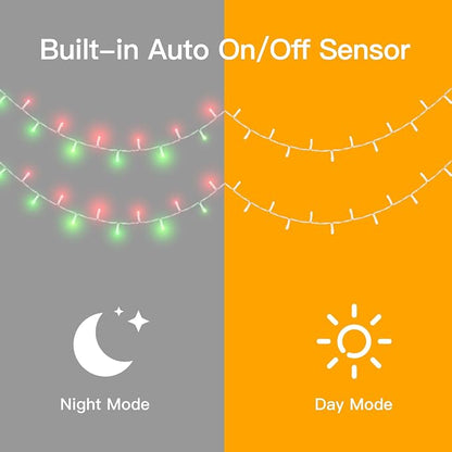 12 Modes Outdoor String Lights with Dusk to Dawn,174ft 500 LED Plug in Christmas Lights Remote Memory,Dimmable Waterproof Fairy Lights for Outside Timer Garden Party(Red&Green)