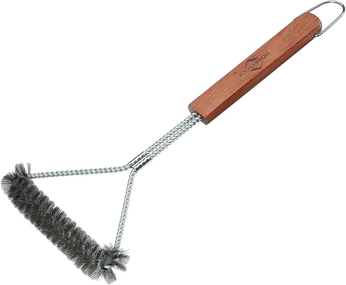 Küchenprofi Stainless Steel Barbecue Brush - 17.7" Long, Rosewood Handle - Heavy-Duty Grill Brush & BBQ Cleaner for Outdoor Grill Cleaning