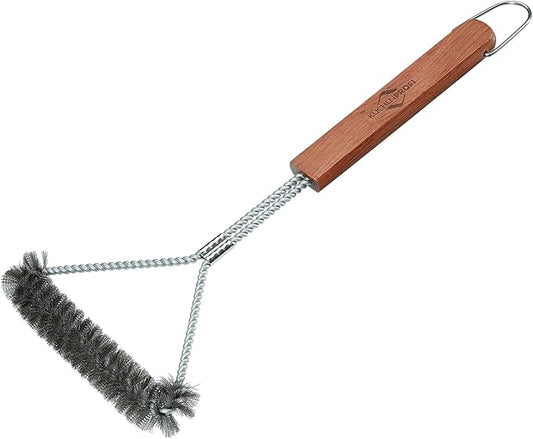 Küchenprofi Stainless Steel Barbecue Brush - 17.7" Long, Rosewood Handle - Heavy-Duty Grill Brush & BBQ Cleaner for Outdoor Grill Cleaning