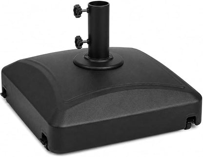 125 Lbs Fillable Mobile Umbrella Base, Heavy Duty Square Stand Built with 4 Rolling Wheels, Stable Outdoor Holder for Patio Deck Lawn and Poolside Market Parasols, Black