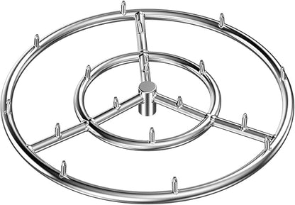 Skyflame 18 Inch Round Stainless Steel Fire Pit High Flame Burner Ring | Flame Jet Nozzles, 150,000 BTU, 1/2" NPT Inlet, 304 Stainless Steel, for NG and LP Fire pit