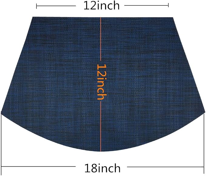 Wedge Placemats Set of 4 Vinyl Placemats for Round Tables Woven Non-Slip Heat-Resistant Easy to Clean Wipeable Washable Dinner Table Mats（Navy Blue）