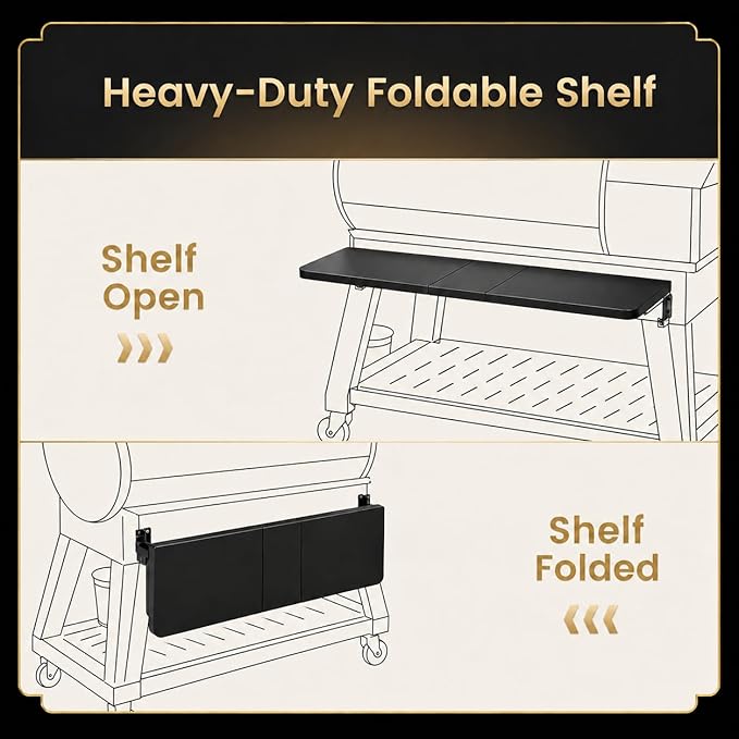 QuliMetal Front Shelf for Recteq RT-1100, Folding Front Grill Table Accessory, Foldable Pellet Grill Shelf with Extra Prep Space for Food Prep, Trays, Tools and Storage, 31.3" x 10.2"