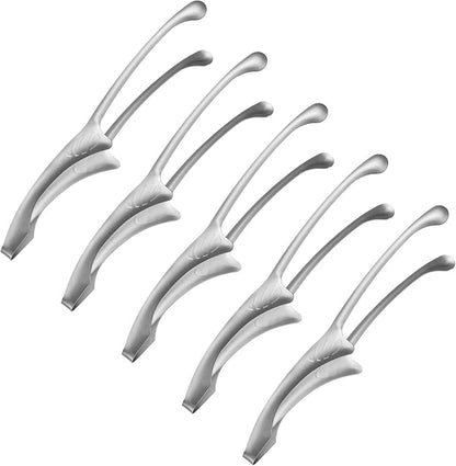 M METERXITY 5 Pcs Korean and Japanese BBQ Tongs 11.5 Inch Barbecue Tongs 304 Stainless Steel Kitchen Self-Standing Grill Non-Slip for Grill/Salad/Camping/Cooking [Silver]