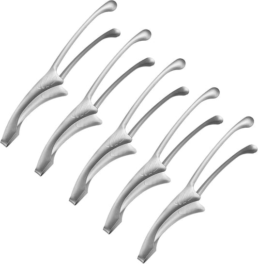 M METERXITY 5 Pcs Korean and Japanese BBQ Tongs 11.5 Inch Barbecue Tongs 304 Stainless Steel Kitchen Self-Standing Grill Non-Slip for Grill/Salad/Camping/Cooking [Silver]