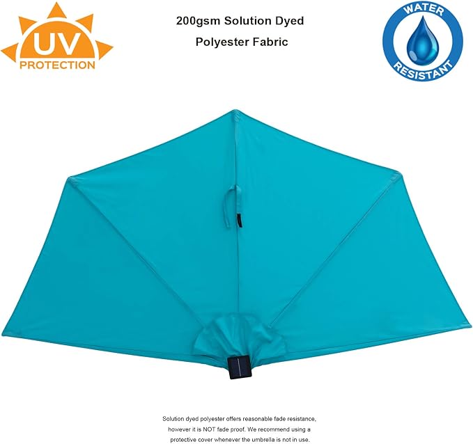 C-Hopetree 9 ft Half Round Outdoor Patio Market Wall Umbrella with Solar LED Lights and Tilt