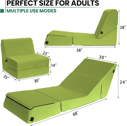 jela Outdoor Sofa, Waterproof Folding Lounge Chair and Sofa, UV Resistant Patio Sofa with Machine Washable Cover, Soft Foam Outdoor Bed Pool Lounge Chaise Chairs (Green)