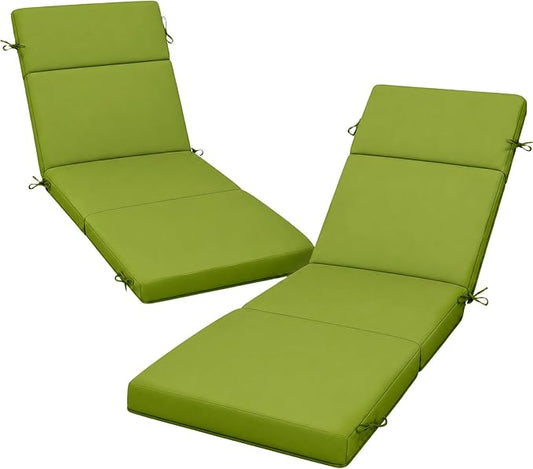 2 Pcs Outdoor Chaise Lounge Cushion 72" x 21" x 3", 4-Section Folding Patio Lounge Chair Cushion with Ties, Waterproof & Fade Resistant Replacement Cushion for Pool, Patio, Deck (Green, 2 Pcs)