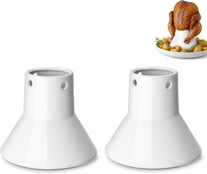 Ceramic Chicken Roaster Rack, Beer Can Chicken Holder Stand Vertical Poultry BBQ Cooking Accessories for Grill, Oven or Smoker, Set of 2 Pack