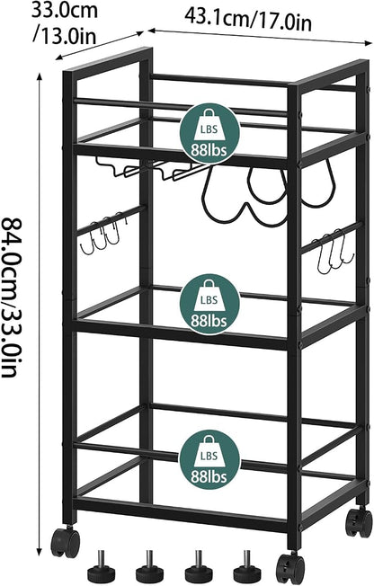 Bar Cart, Serving Cart for Home, Microwave Cart, Drink Cart, Mobile Kitchen Shelf with Wine Rack and Glass Holder, Rolling Beverage Cart for Dining Room, Black