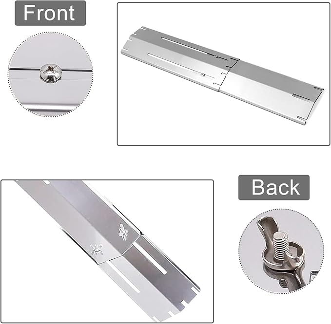 Universal Replacement Heavy Duty Adjustable Heat Plate Shield, Stainless Steel Heat Tent, Burner Cover, Flavorizer Bar, Flamer Tamer for Gas Grill Models, Extends from 11.75" up to 21" L, 3 Pack