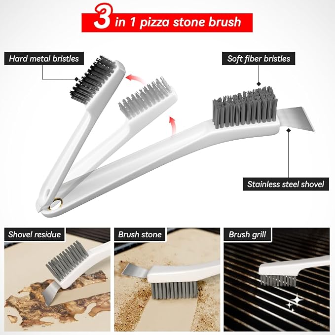 Gyreuni 16'' Cordierite Pizza Stone for Oven and Grill with Pizza Peel Set | Baking stone set includes 16 inch Pizza stone,pizza peel,brush, pizza cutter and cooking paper,Great gifts for pizza lovers.