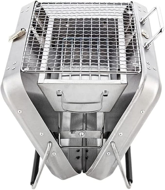 IRYZE Portable Charcoal Grill Barbecue Grill Outdoor Stainless Steel Charcoal BBQ Grill Portable Folding BBQ Tools BBQ Grill for Outdoor (Color : Silver)